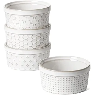 LE TAUCI Creme Brulee Schälchen Set 237 ml x 4, Souffle Förmchen, Ofenfest, Auflaufförmchen für Lavakuchen, Pudding, Topfkuchen - 12,1cm, Arktisweiß