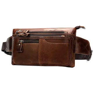Xieben Vintage Leder Gürteltasche für Herren Frauen Reisen Wandern Laufen Hip Bum Gürtel Schlank Handy Geldbörse Brieftasche Beutel Braun