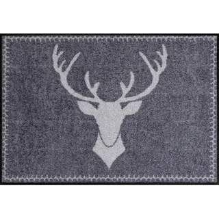 Salonloewe Fußmatte waschbar Motiv Hirsch Franz anthrazit 50 x 75 cm Eingangs-Tür-Matte außen Landhaus-Stil Fussabtreter Flur