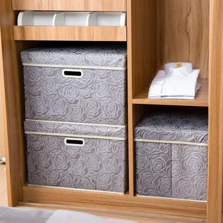 Größere faltbare Aufbewahrungsbox mit Deckel [1 Stück] Stoffe dekorative Aufbewahrungskorb Würfelorganisator Containerkorb Grau 45 x 30 x 30 cm