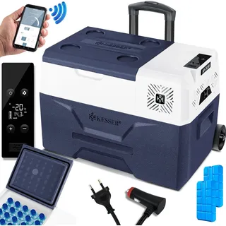 KESSER® Kompressor Kühlbox elektrisch Gefrierbox, Mit APP-Steuerung USB-Anschluss 12/24 V 230V, +Teleskopstange, Kühlakkus Räder Kühlschrank Kühlung bis -20 °C für Auto, Lkw, Boot, Reisemobil, Camping - Blau