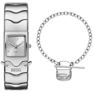 Diesel Herren-Edelstahl-Quarz-Dreizeigeruhr und Schmuck-Set