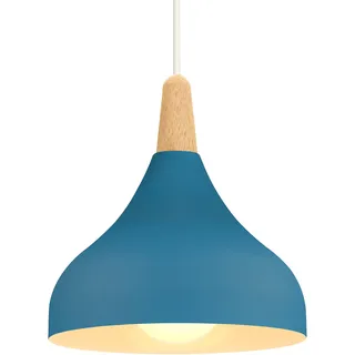 iDEGU 20cm Hängelampe Retro E27 Hängeleuchte Moderne Tropfenförmig Hut Deckenleuchte aus Metall Holz Pendelleuchte für Schlafzimmer Esszimmer Küche (Oxford-blau, 1 Stück)