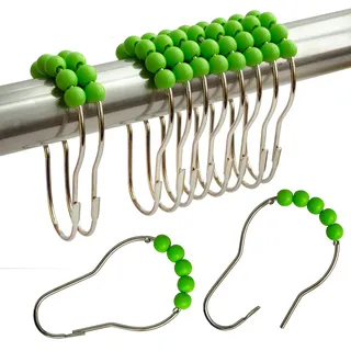 Duschvorhangringe, Edelstahl, Duschvorhanghaken, Acryl-Rollkugeln, rostfrei, strapazierfähig, für Badezimmervorhänge und Vorhänge (Grün/12 Stück)