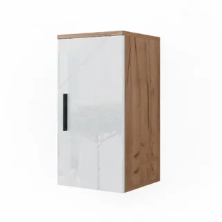 Vicco Badschrank Irma, 30 x 59 cm mit Regal, Weiß Hochglanz/Goldkraft Eiche - Weiß, Braun