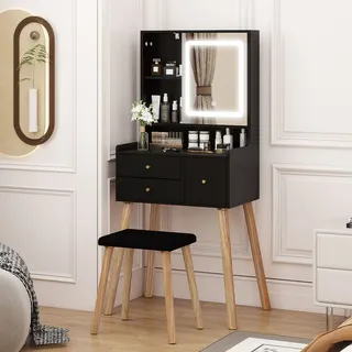 Puluomis Kosmetiktisch Schminktisch mit LED-Beleuchtung Spiegel und Hocker Neu - schwarz - 40 cm X 139 cm X 60 cm