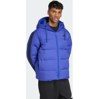 Winterjacke ADIDAS SPORTSWEAR "ESSENTIALS CLIMAWARM 3-STREIFEN PUFFER MIT KAPUZE", Herren, Gr. M, blau (semi lucid blau), Obermaterial: 100% Polyamid. Wattierung: 80% Entendaune, 20% Entenfeder, Jacken Winterjacke