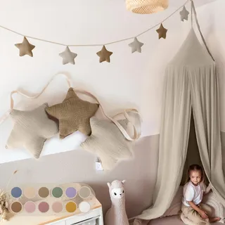 LILIMAUS Sternen Wimpelkette Stoff - 12 Farben - Kinderzimmer Deko - 100% Baumwolle Handmade - Musselin - Mädchen & Jungen - Babyzimmer Girlande