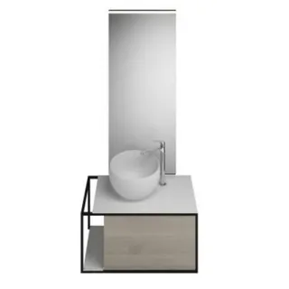 burgbad Junit Set Mineralguss-Waschtisch inklusive Waschtischunterschrank, Version links, inklusive Leuchtspiegel SFLG076, Breite: 765mm, SFLG076LF3151G0175, Farbe: Eiche Dekor Flanelle / Eiche Dekor