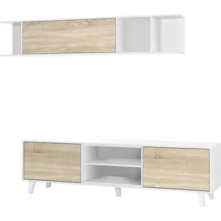 2-türiges TV-Möbel mit 2 Nischen und Wandregal - Weiß