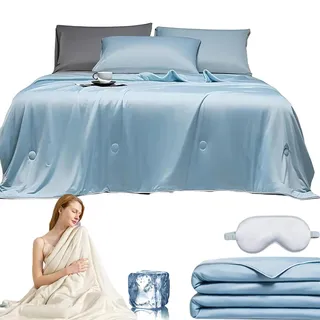 Qosneoun Anfaru Eisdecke Seide, Magic Splashy Bettdecke, 2in1 Doppelseitige Chill Comfort Schlafdecke, Double-Sided Summer Sleeping Blanket für Erwachsene und Kinder (Blau,150 * 200 cm)