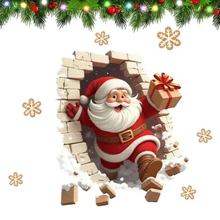 Weihnachtsmann Bricht Ziegelsteine Wandtattoo | Weihnachtsman Wandaufkleber | Selbstklebend Weihnachtsmann Wandtattoo | Lustige Wandaufkleber Aufbrechen Weihnachts Deko für Zuhause