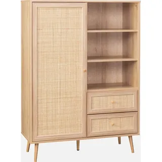sweeek - Highboard mit Rattan-Geflecht und Holzdekor 1 Tür, 2 Schubladen - Natur