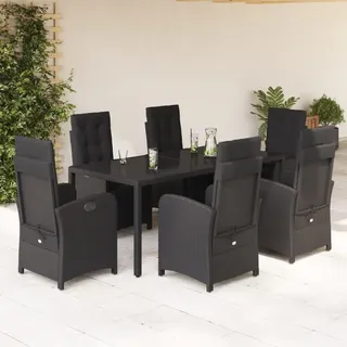 Schlichtes Gartenmöbel Set Balkonmöbel-Set 7-tlg. Garten-Essgruppe mit Kissen Schwarz Poly Rattan - Gartenmöbelgarnituren DE8890158 4parcel - Schwarz