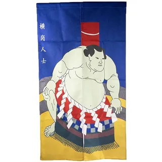 lachineuse – Japanischer Noren Sumotori – Japanischer Sumo-Vorhang – Tür- und Wanddekoration – Wandteppich – 90 x 150 cm – Traditionelle Malerei – Asiatische Dekor-Geschenkidee – Farbe: Blau