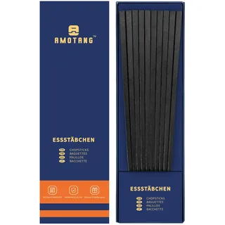 AMOTANG 5 Paar Essstäbchen Set, Wiederverwendbar Sushi Stäbchen aus Fiberglas, Rutschfeste und Spülmaschinenfeste Chinesisches Chopsticks mit Gravur, 24cm - Schwarz Band