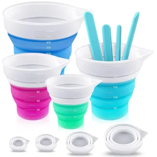 GZLCEU 4 Stk mischbecher, silikon becher 50ml/100ml/250ml/500ml silikon messbecher mit 4 Stk Silikon Rührstab für Diy Handmade, Basteln, Labor, Küche