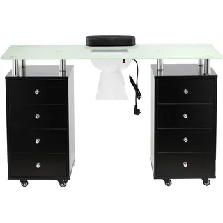 Schminktisch mit Glasplatte, Kosmetiktisch für Maniküre mit Absaugung, schwarz - Schwarz