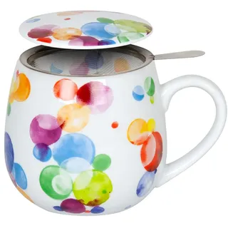 Konitz Tea for you - Colourful Cast - Bubbles | 420 ml Teebecher mit Sieb aus Porzellan – spülmaschinengeeignet & mikrowellengeeignet; für losen Tee
