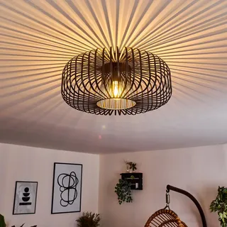 HOFSTEIN Deckenleuchte Wemude, runde Deckenlampe Wohnzimmer, Schlafzimmer - 1-flammige Metall Lampe Schwarz, E27-Fassung, Retro-Leuchte mit Spannendem Lichteffekt, Ø 40 cm, Modern für Innenbereich