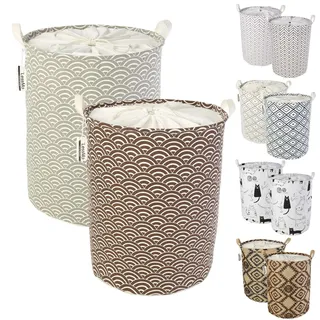 LessMo 2ST 19.7" Kordelzug Wäschekorb Lagerung Sorter, zusammenklappbare Pop-Up Wäschekörbe, wasserdichte Runde Baumwolle Leinen (Welle, Verdickte 19.7" / groß)