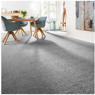 Andiamo Teppichboden »Softness, Velours, Made in Belgium« rechteckig 17 mm Höhe Uni Farben, Breite 400 cm, besonders weich, Wohnzimmer, Schlafzimmer, silberfarben