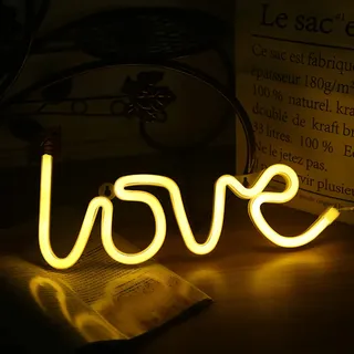 LED Neon Schild LOVE Gelb 35x13cm - Schriftzug Wanddeko für Wohnzimmer & Events - Warme USB Deko - Gelb