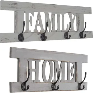 2er Wandgarderoben Set HWC-C60 Home+Family Garderobenpaneel, Shabby-Look Vintage grau, shabby - Grau