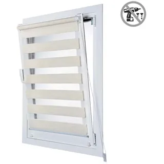Storesdeco Doppelrollo Leinen, 120 cm x 180 cm , Beige , Kunststoff , Uni , Rechteckig , 120x180 cm , Ce , Heimtextilien, Vorhänge, Rollos, Doppelrollos