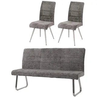 Mendler Esszimmer-Set HWC-G55, 2er-Set Stuhl + Sitzbank 180cm, Edelstahl gebürstet Stoff/Textil Chenille ~ d