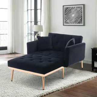 AIORBER Relaxsessel verstellbar 3 Positionen, Schlafsessel mit Liegefunktion, Klappsessel mit Kissen und Armlehnen, Samt Polstersessel für Wohnzimmer oder Schlafzimmer Schwarz - Schwarz
