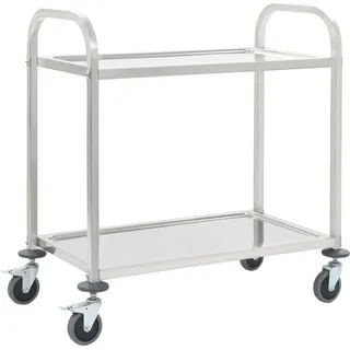 The Living Store 2-Stufiger Servierwagen 95 x 45 x 83,5 cm Edelstahl - Silber