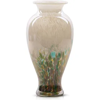30 cm hohe grüne Glasvase, schöne mundgeblasene Glasvase, moderne Kunst, Heimdekoration, breite Öffnung, bunte Vasen für Kaminsims, Esstisch, Tafelaufsatz, Eingangsbereich, Wohnzimmer