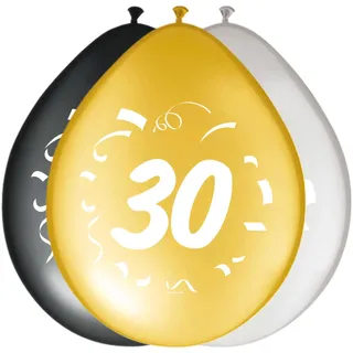 Folat 8 Luftballon 30. Geburtstag Gold, Silber, schwarz