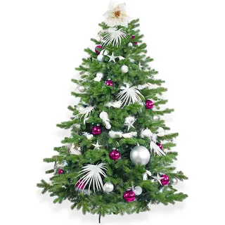 Künstlicher Weihnachtsbaum 500 cm, POLAR PINK II, mit 222-teiligem Weihnachtsbaumschmuck, inkl. Metallständer und Aufbewahrungsbox - Grün, Weiß, Rosa, Silber