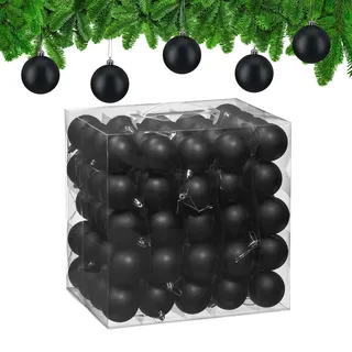 Relaxdays Weihnachtskugeln 100er Set, Weihnachtsdeko, schwarz | mattes Design, Christbaumkugel, Tannenbaumschmuck ∅ 6 cm