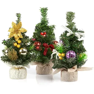 Kesote 3X Weihnachtsbaum Künstlich Klein Tannenbaum Geschmückt Christbaum Mini Weihnachtsdeko Advent Weihnachten (22 x 11 cm)