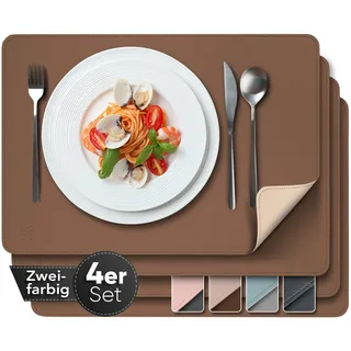 Loco Bird Edle Tischsets Platzsets Abwaschbar aus PU-Leder - Tischdeckchen 4er Set - Tischset braun/beige, 43x30cm Platzset Lederoptik, abwaschbare Tischset Kunstleder, Platzdeckchen Abwaschbar