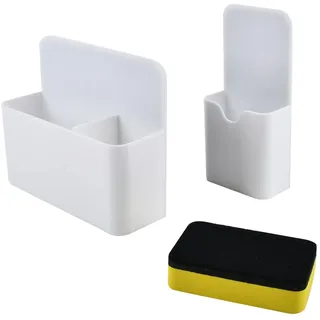 Whiteboard Stifthalter Magnetisch 2 Stück mit Whiteboard Schwamm, Set Magnetischer Stiftehalter, Magnet Stifte Halterung, Magnetisch Markerhalterun Whiteboard Zubehör für Kühlschrank Schule Büro -Weiß