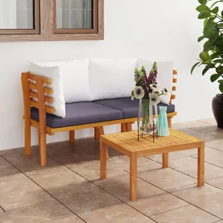 The Living Store 2-Sitzer-Gartensofa mit Kissen Massivholz Akazie - Grau