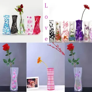 Abcsea 10 Stück Faltbare Blumenvase, Faltbare Plastikvase ,transparente Faltbare Vase (zufällige Stile)