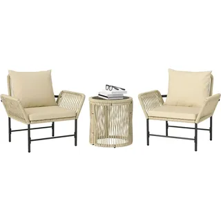 Outsunny Polyrattan Gartenmöbel Set, Outdoor Lounge Balkonmöbel für 2 Personen - Grün