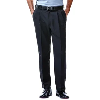 Haggar Herren Cool 18 versteckte erweiterbare Taille Falten vorne Hose - Normale und große Größen, Schwarz, 44W / 29L