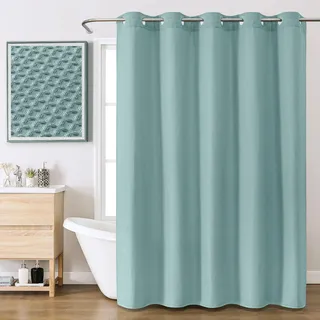 FY&XZH Waffelduschvorhang mit integrierten Haken und laminierter wasserdichter Rückseite. Verstärkter Stoff im Hotellook, maschinenwaschbar. 183 x 191 cm, Türkis