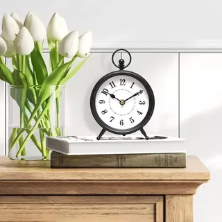 MACVAD Vintage Tischuhr auf Ständer, dekorative Schreibtisch- und Regal-Uhr, dekorative, batteriebetriebene Tischuhr für Wohnzimmer, leise, Nicht tickend (klein)