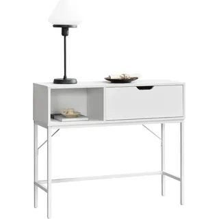 [en.casa] Konsolentisch Tranemo 92x30x80cm Kommode Konsole Beistellkommode Metallgestell Weiß