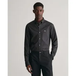 Gant für Herren. 3000102 Klassisches Popeline-Hemd Slim Fit schwarz (S), Lässig, Party, Baumwolle, Langarm, Nachhaltig