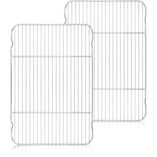 TEAMFAR Abkühlgitter, 2 Stück Groß Edelstahl Kuchengitter Backgitter, 42x29,2x1,8cm Auskühlgitter für Backen Grillen Kühlen, Gesund, Spülmaschinenfest