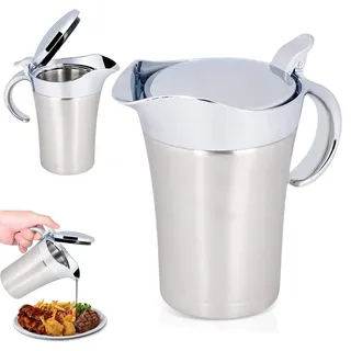 WANDGU Edelstahl Thermo Sauciere: 750ml Doppelt Isoliert Saucenkanne, 304 Edelstahl Soßenkanne Saucenbecher Soßenschüssel mit Deckel, Eleganter Saucenkrug für Vanillesoße, Sahne, Soße