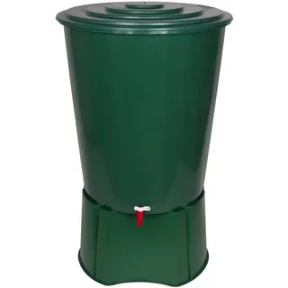 XL Regentonne 310 Liter aus Kunststoff in Grün. Mit sehr robustem Monoblock Stand, Wasserhahn und Deckel mit Sicherheitsverschluss! Top Qualität
